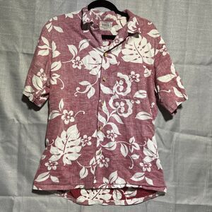 HRH His Royal Highness Shirt Hawaiian Aloha Popover Casual Floral Print Red Pink